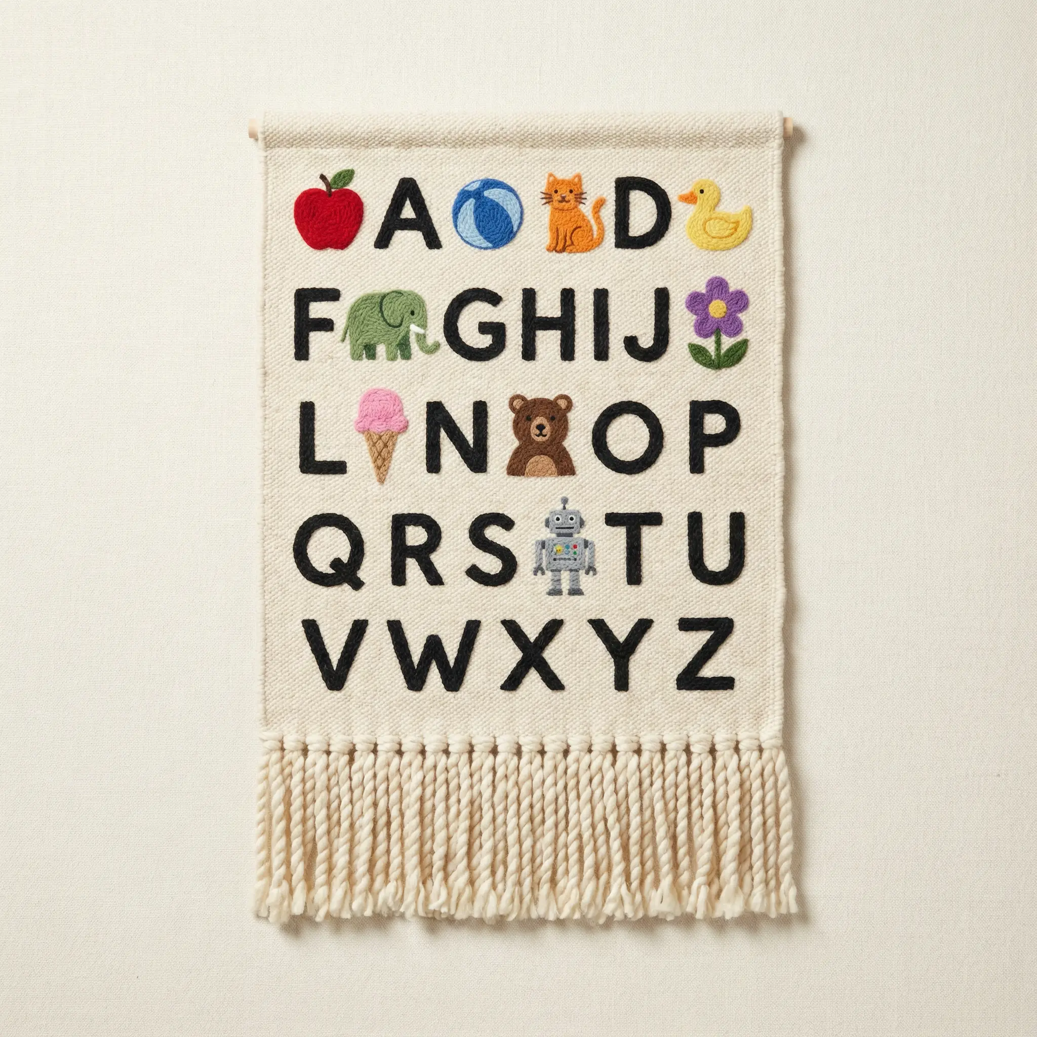 Handwoven Wool ABC Tapestry